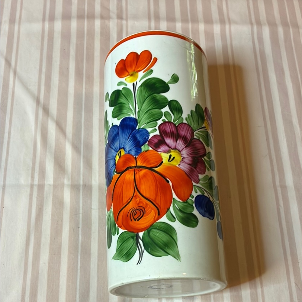 Floral Ceramic Vase with Vibrant Colors Hand painted, Made in Czechoslovia